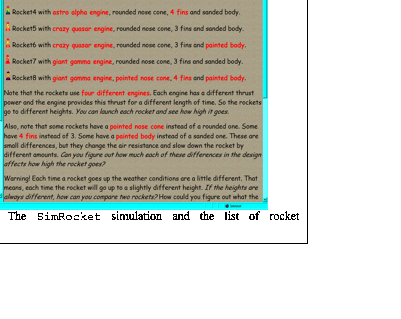 Text Box:  Figure 12-1. The SimRocket simulation and the list of rocket descriptions.
